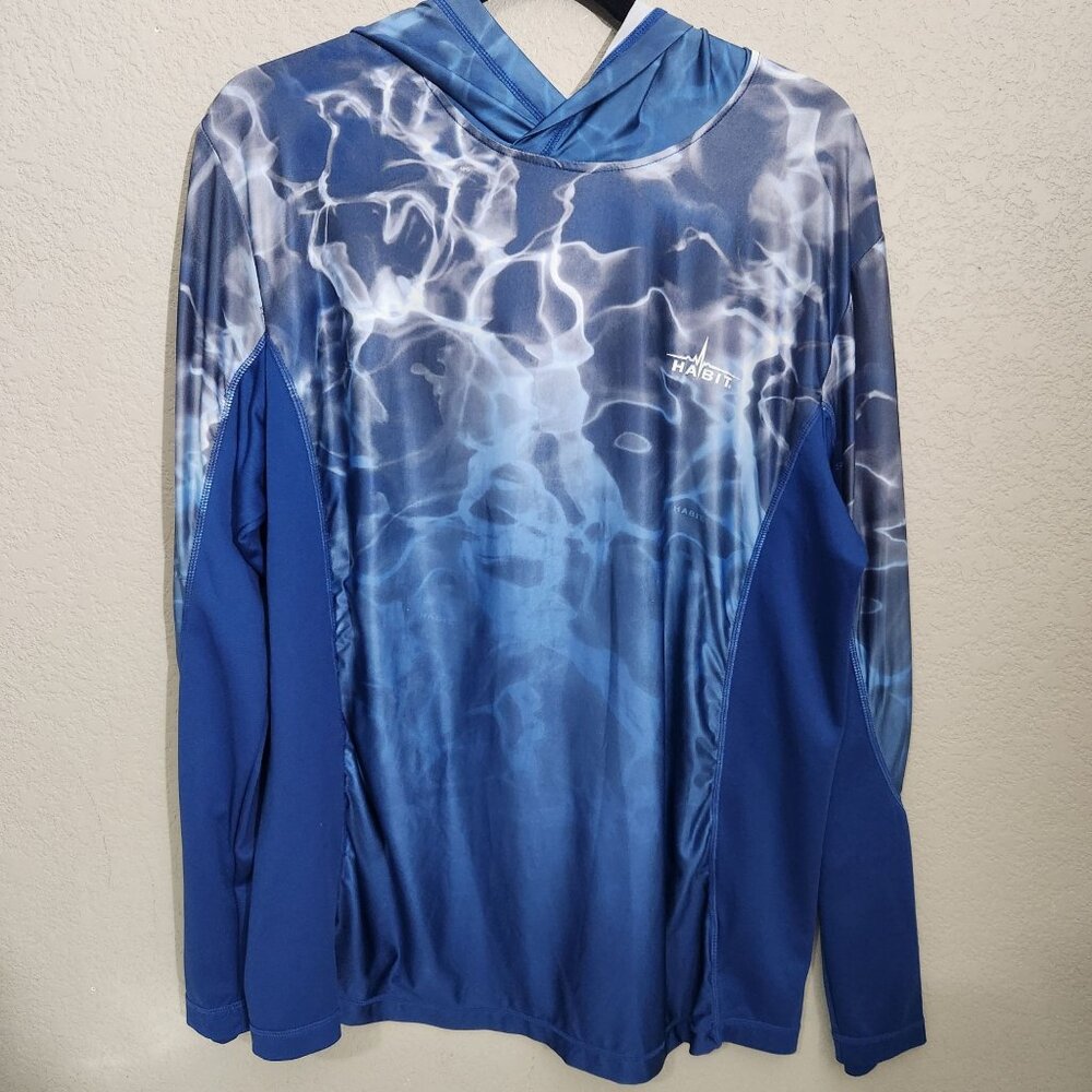 Habit Shirt Mens Large Long Sleeve Hoodie Blue Water Pattern Travel Beach Swim